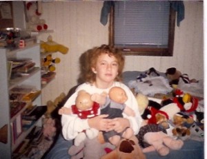 Anne with two of her "kids". Check out all the animals on the bed- yikes!